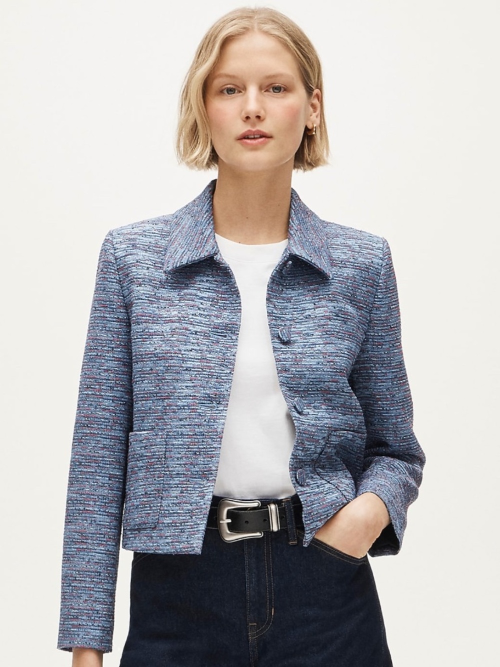 J. Crew Blue Multi Cropped Lady Jacket in Tweed Size 8